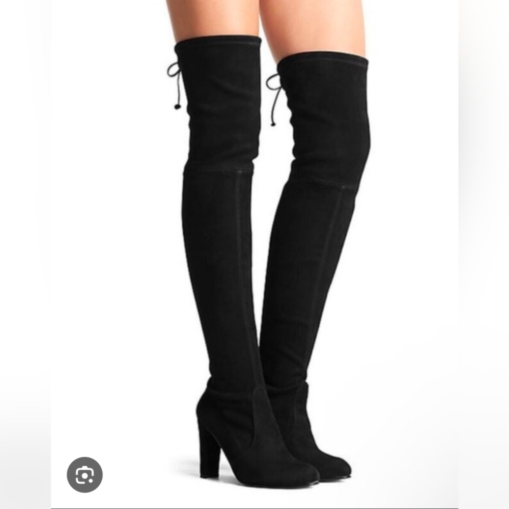Stuart Weitzman Suede Highland Over-the-Knee Heeled Boots, US 7.5, Black…
